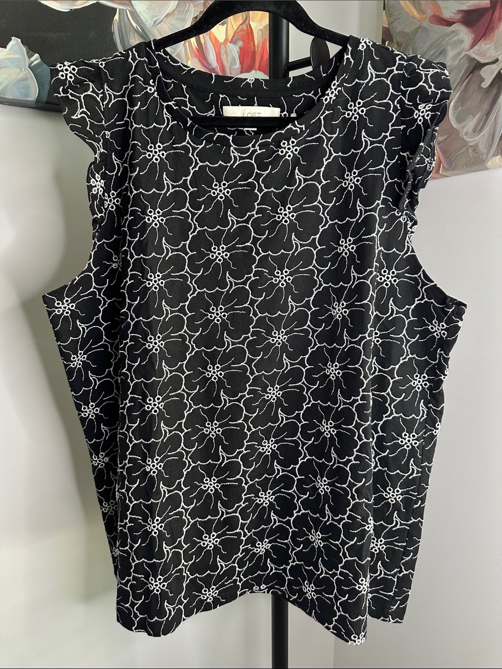 LOFT Black and White Floral embroidered Print Sleeveless Camisole